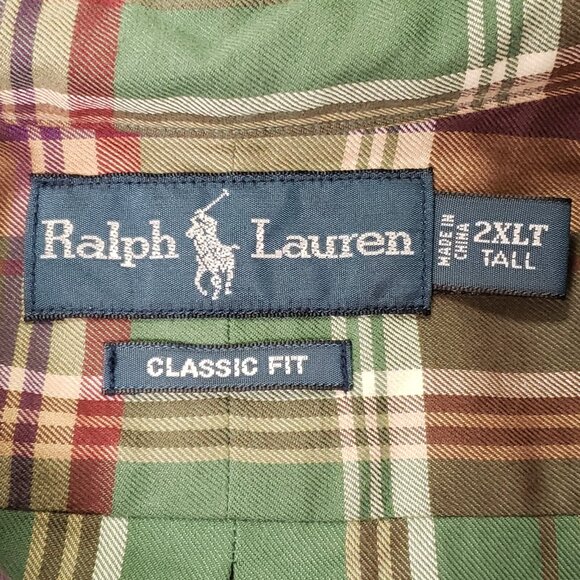 Ralph Lauren Mens Plaid Button Up Shirt Size 2XL Tall Green Country Equestrian - Picture 3 of 8